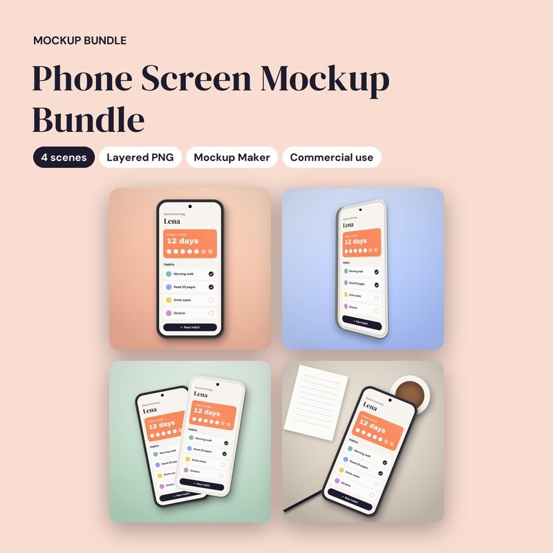 Phone Screen Mockup Bundle - cover